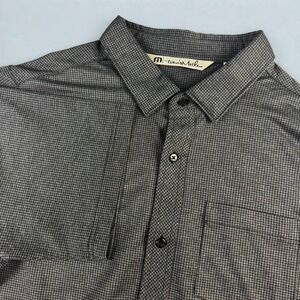 Travis Mathew Button Down Short Sleeve Shirt Mens XL Gray Micro Check Athleisure
